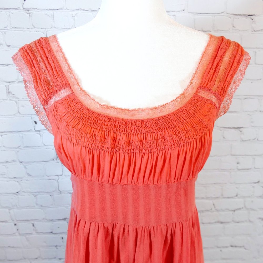 Free People Cotton Coral Ruffle Tunic Top